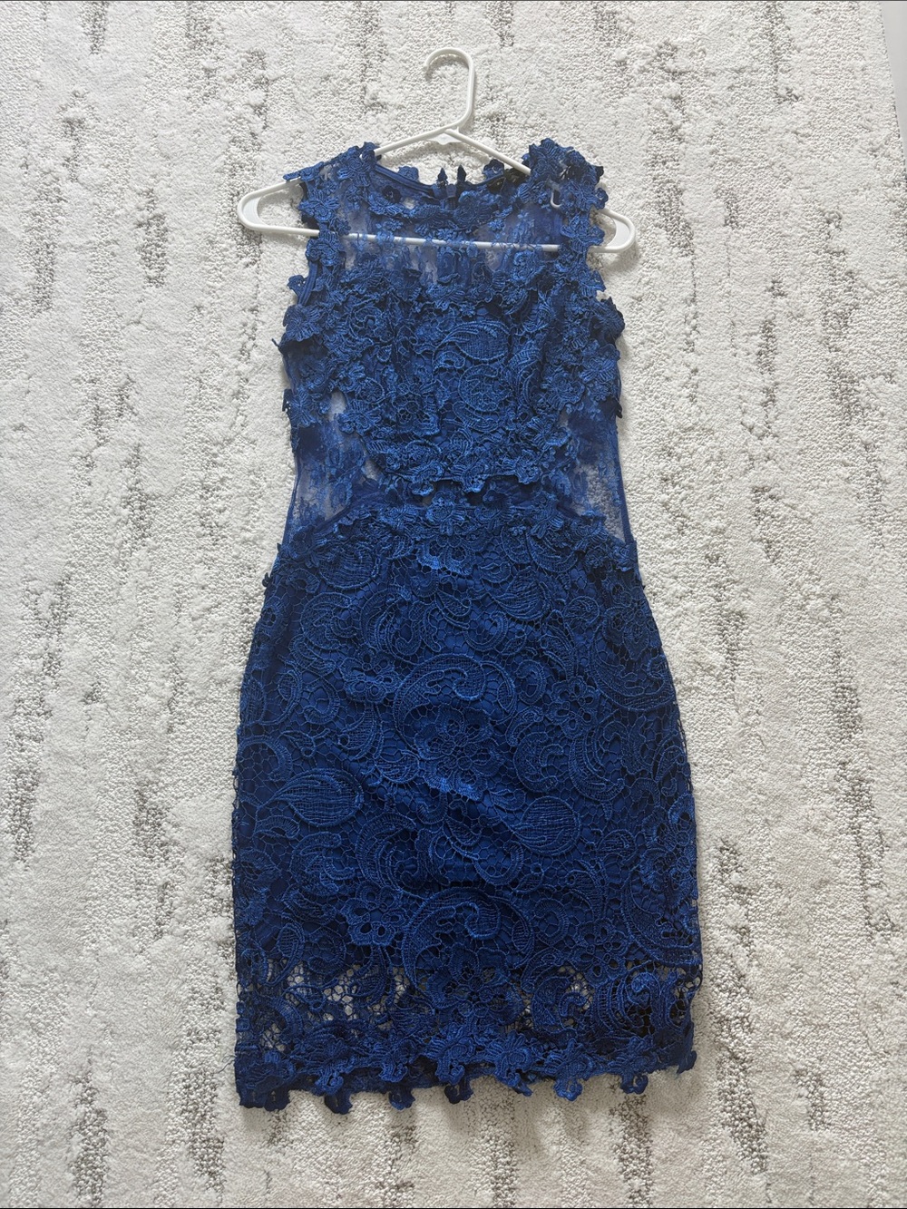 Royal blue dress with design and see through sides